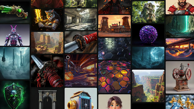 Gallery of AI-generated images, videos, and models on Scenario's Explore page, showcasing top creative content and inspiring users to build on their team's creations.